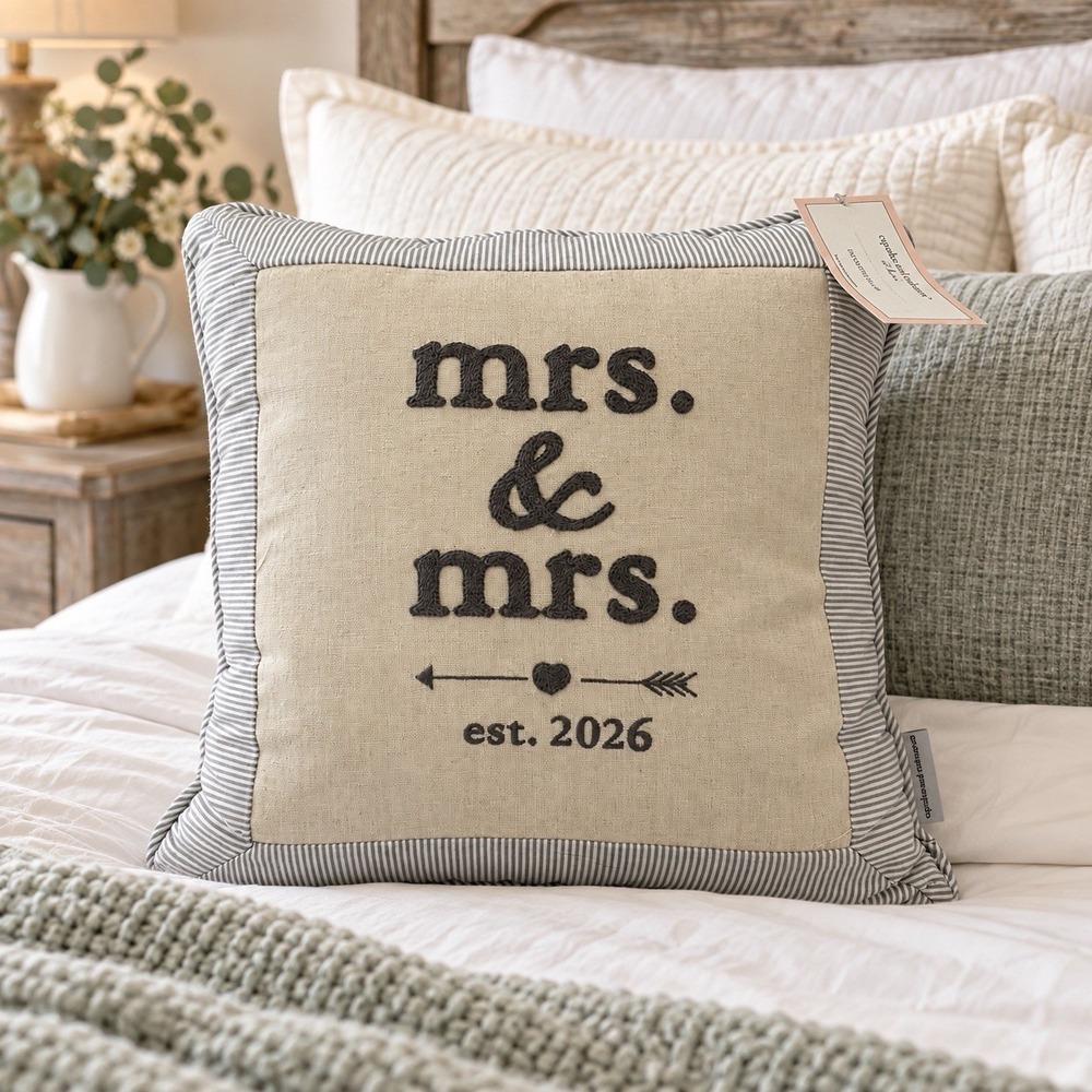 Cupcakes And Cashmere Mrs. And Mrs. Established 2026 Throw Pillow LGBTQ Wedding